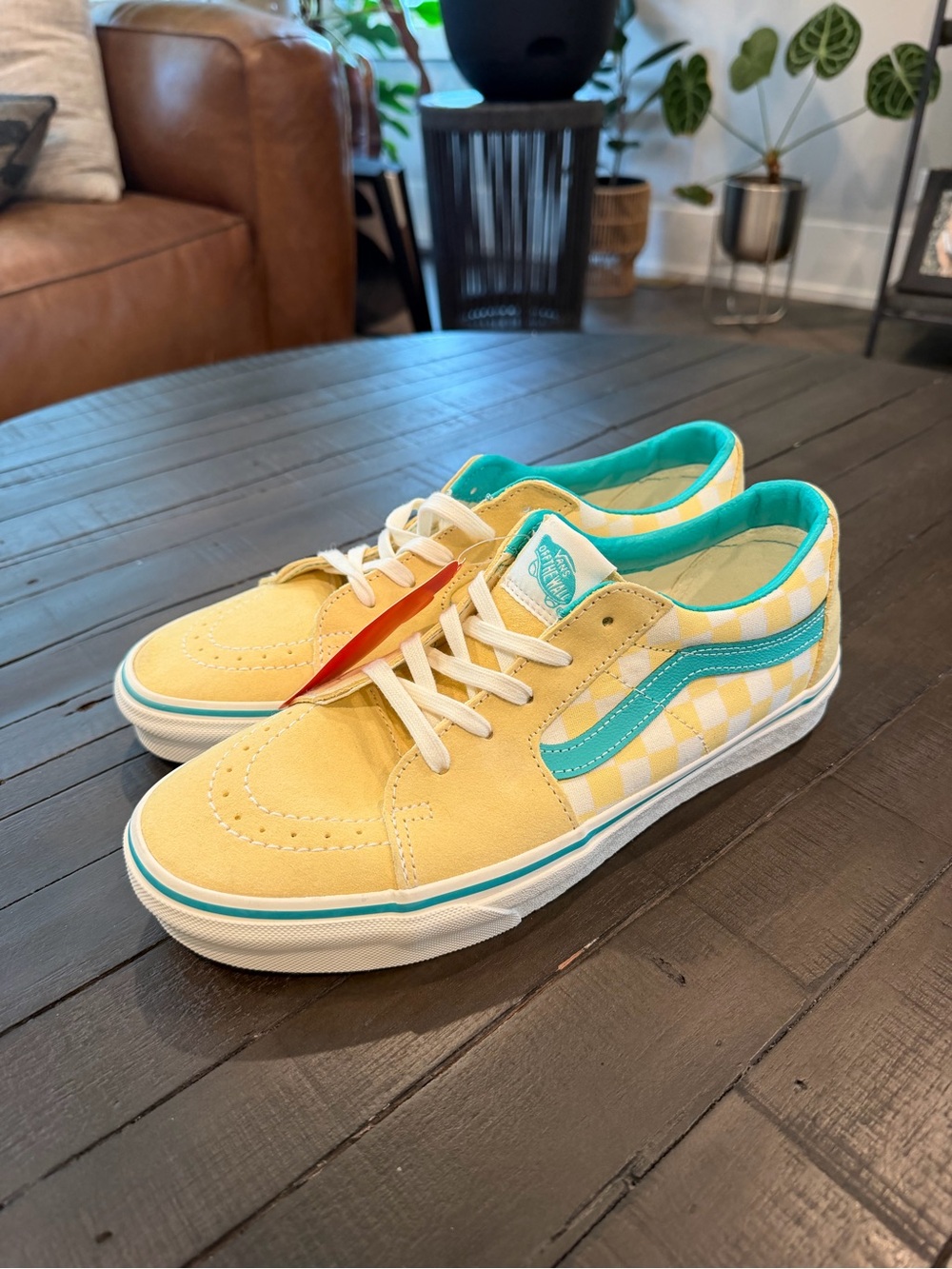 🔥VANS Sk-8 Low Checkerboard - YELLOW BANANA CREAM / TEAL / YELLOW Sz 9.5M /11W
